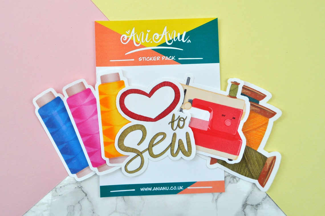 Sewing Themed Set 6 Pack Vinyl Stickers Cute Stationery Etsy