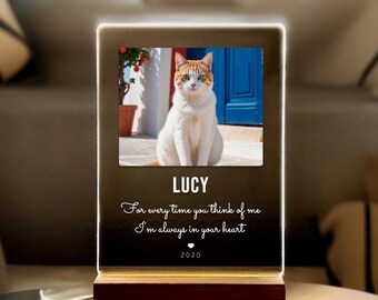 Cat Memorial Gift, Light Up Pet Photo Plaque, Gifts for Cat Loss, Sympathy Gift for Cat, Pet Remembrance Gift, Rainbow Bridge Gifts, PLG03
