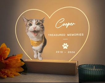 Personalized Pet Memorial Night Light, Custom Cat Photo LED Lamp, Pet Loss Gift, Treasured Memories Keepsake, Pet Remembrance Decor, PLG30