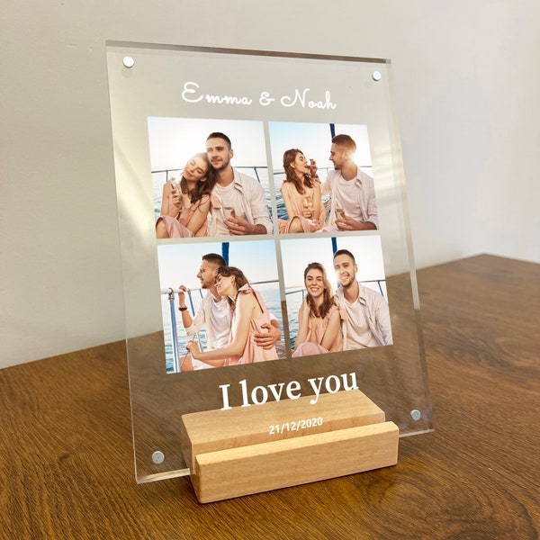 Cadeau personnalisé de plaque photo de couples pour petit ami, cadeau personnalisé pour couples mignons, cadeaux d'anniversaire de 1 an pour petit ami et petite amie, CLP01