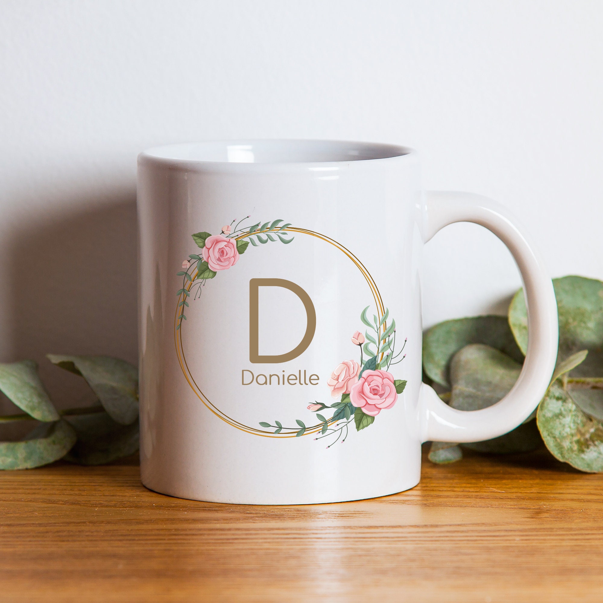 Personalized flower initial name mug for friend Vintage | Etsy