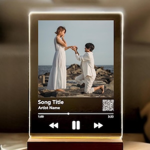 Personalized Anniversary Gift For Him, Custom Gift Song Plaque, Photo Gift, Picture Light, Gift For Boyfriend, Light Up Music Plaque, PLG07