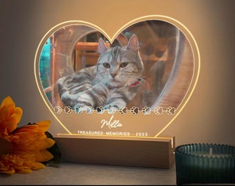 Personalized Pet Memorial Night Light, Custom Cat Photo LED Lamp, Cat Loss Gift, Treasured Memories Keepsake, Pet Remembrance Decor, PLG33