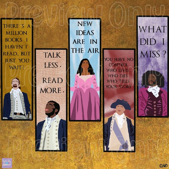 hamilton inspired printable bookmarks etsy
