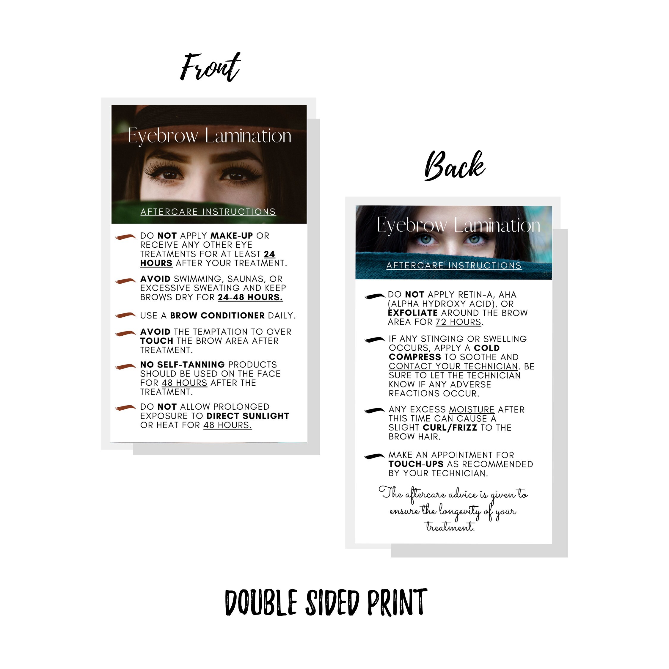 Eyebrow Lamination Aftercare Instruction Cards Digital Etsy