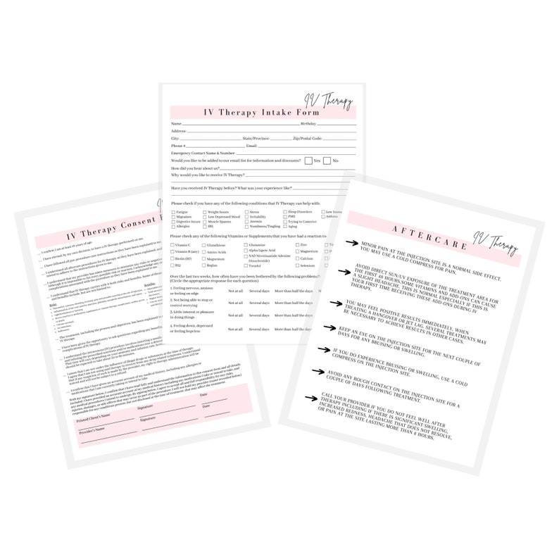 IV Therapy Intake Consent And Aftercare Form Digital Etsy Australia