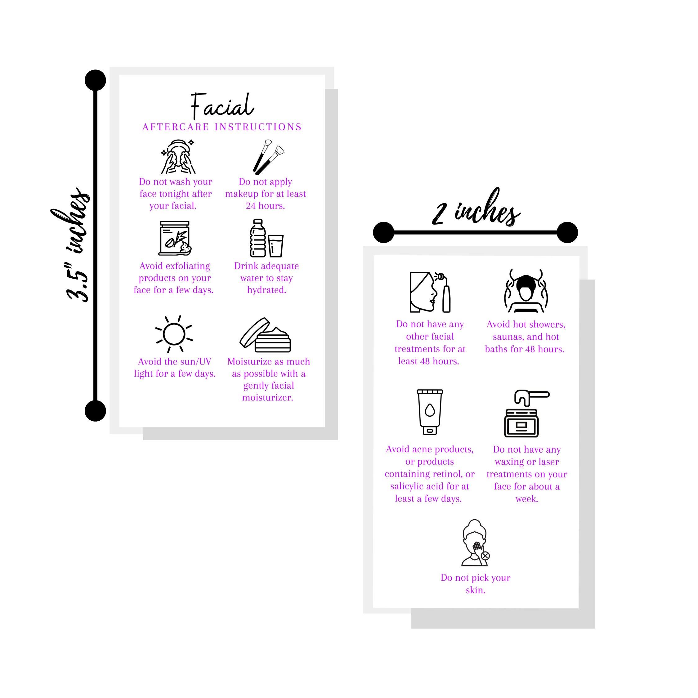 Facial Aftercare Instruction Cards Digital Download 2 X 3.5 Etsy
