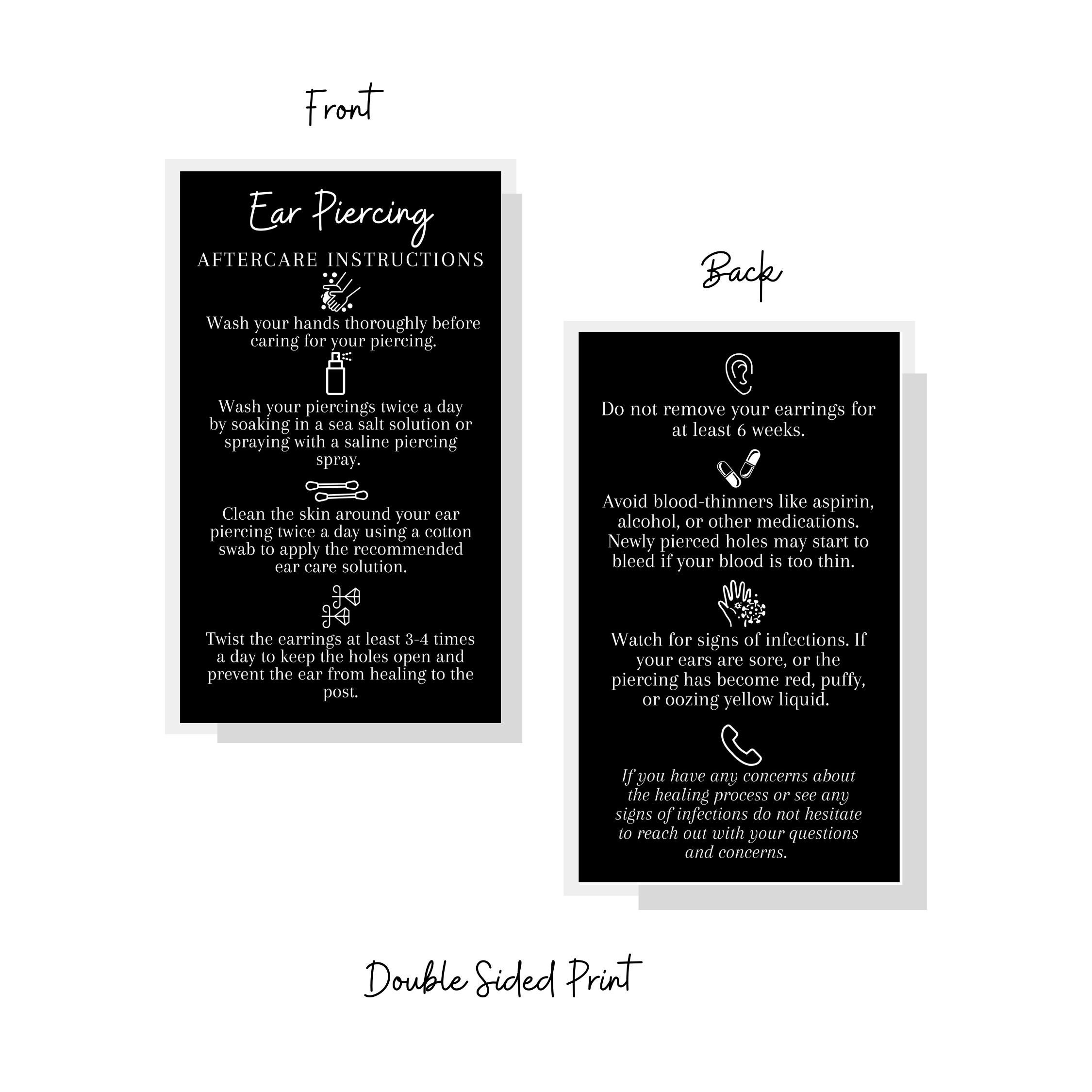 Ear Piercing Aftercare Instruction Cards Digital Download Etsy