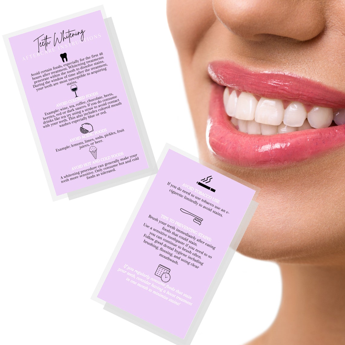 Teeth Whitening Aftercare Instruction Cards Digital Download Etsy