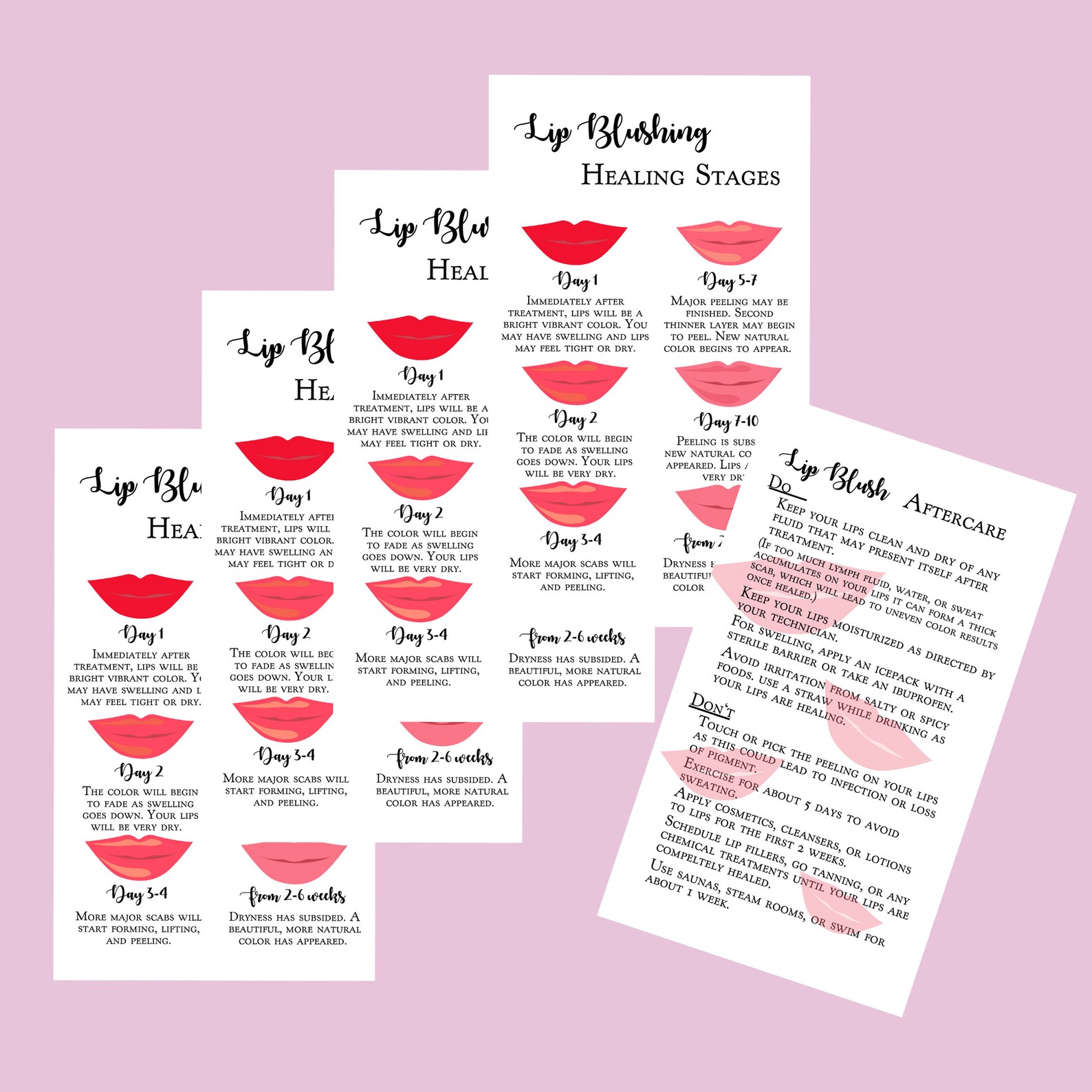 Lip Blush Healing Process and Aftercare Instruction Cards Etsy