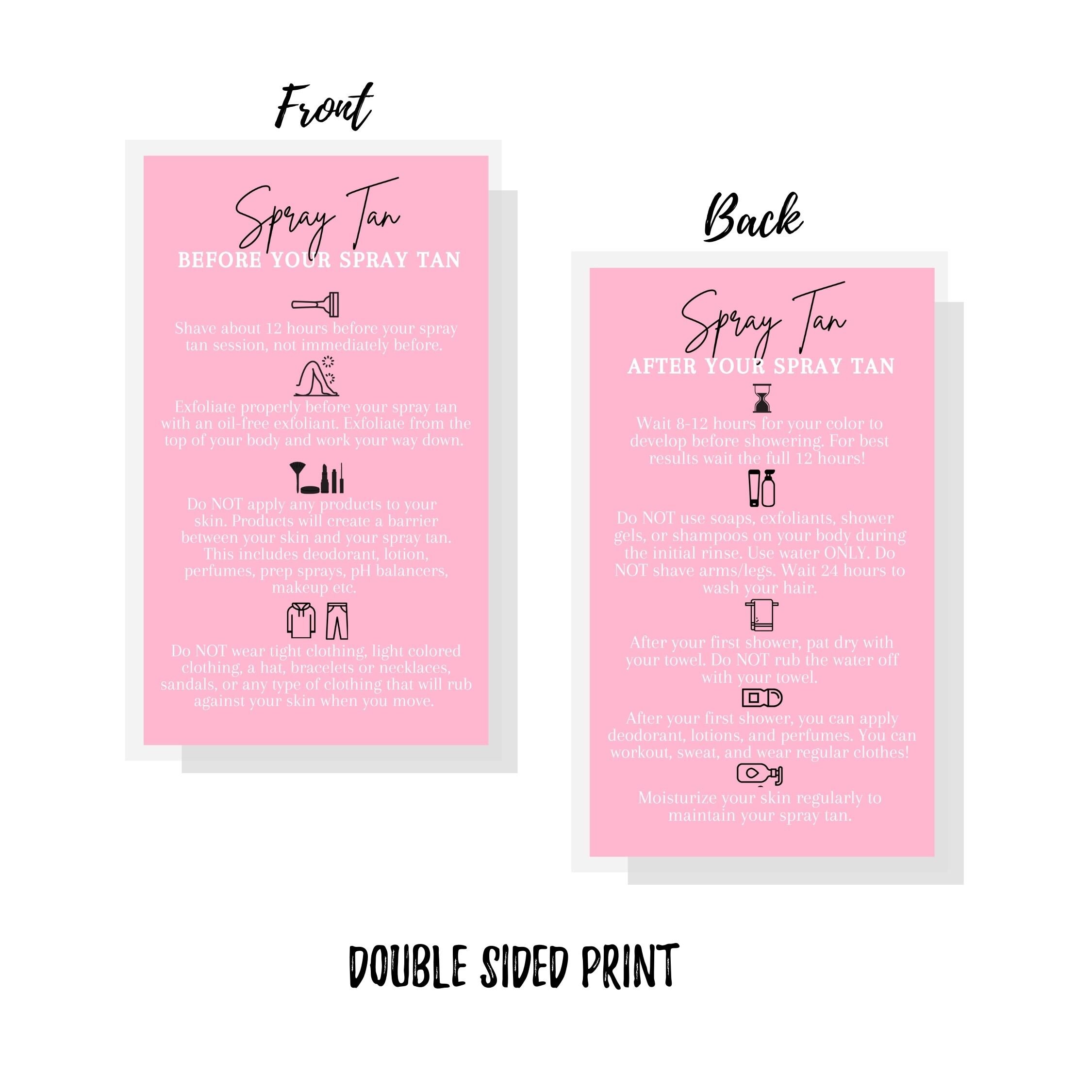 Spray Tanning Pre and Post Tan Instruction Cards Digital Etsy