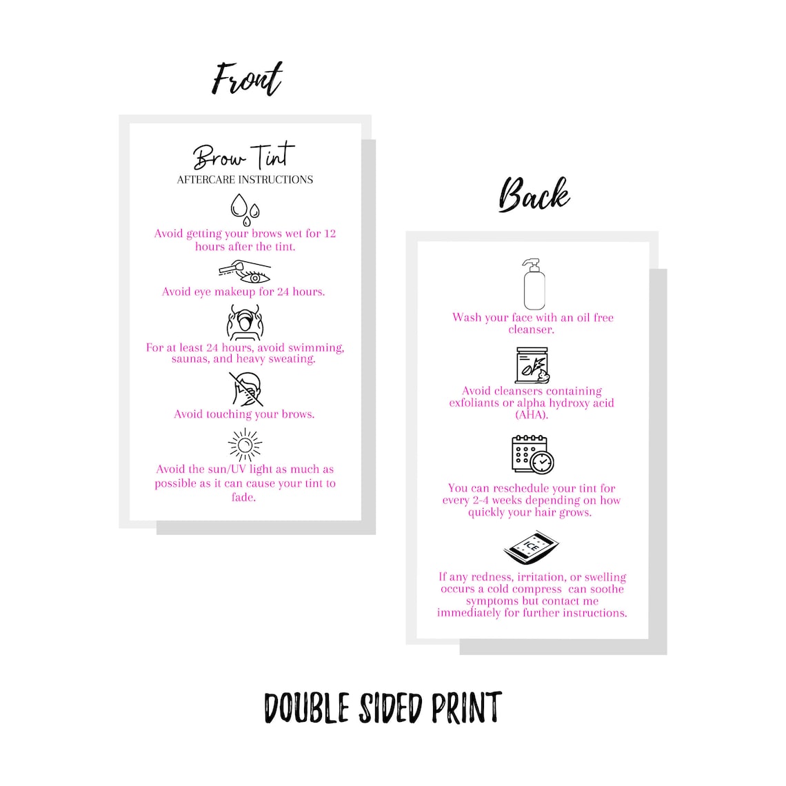 Eyebrow Tint Aftercare Instruction Cards Digital Download of Etsy