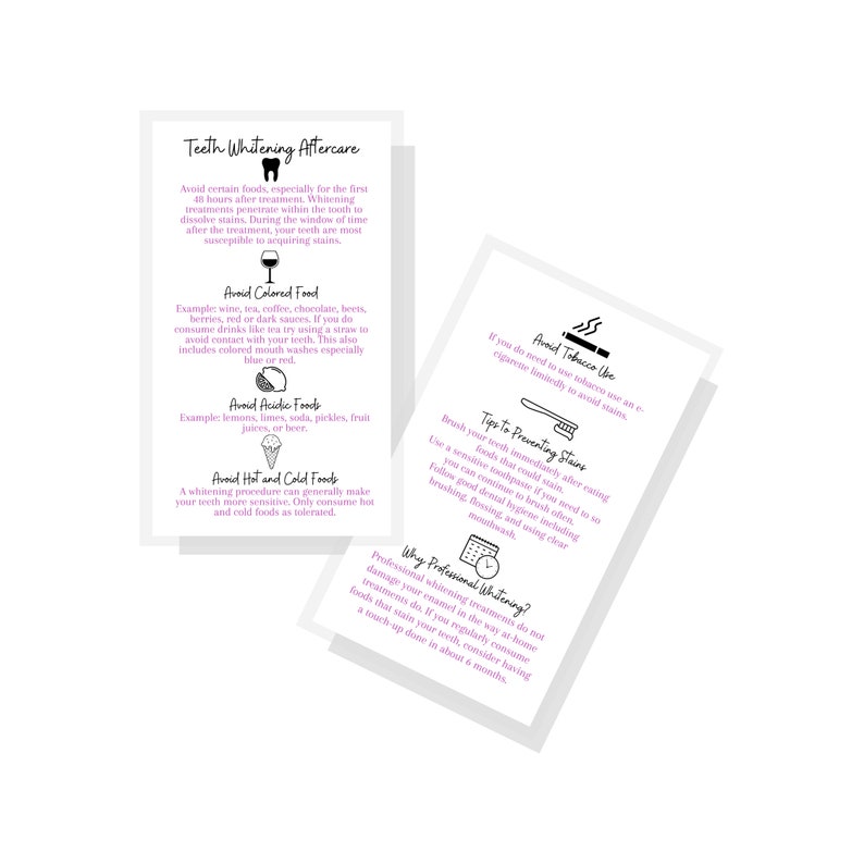 Teeth Whitening Aftercare Instruction Cards Digital Download Etsy