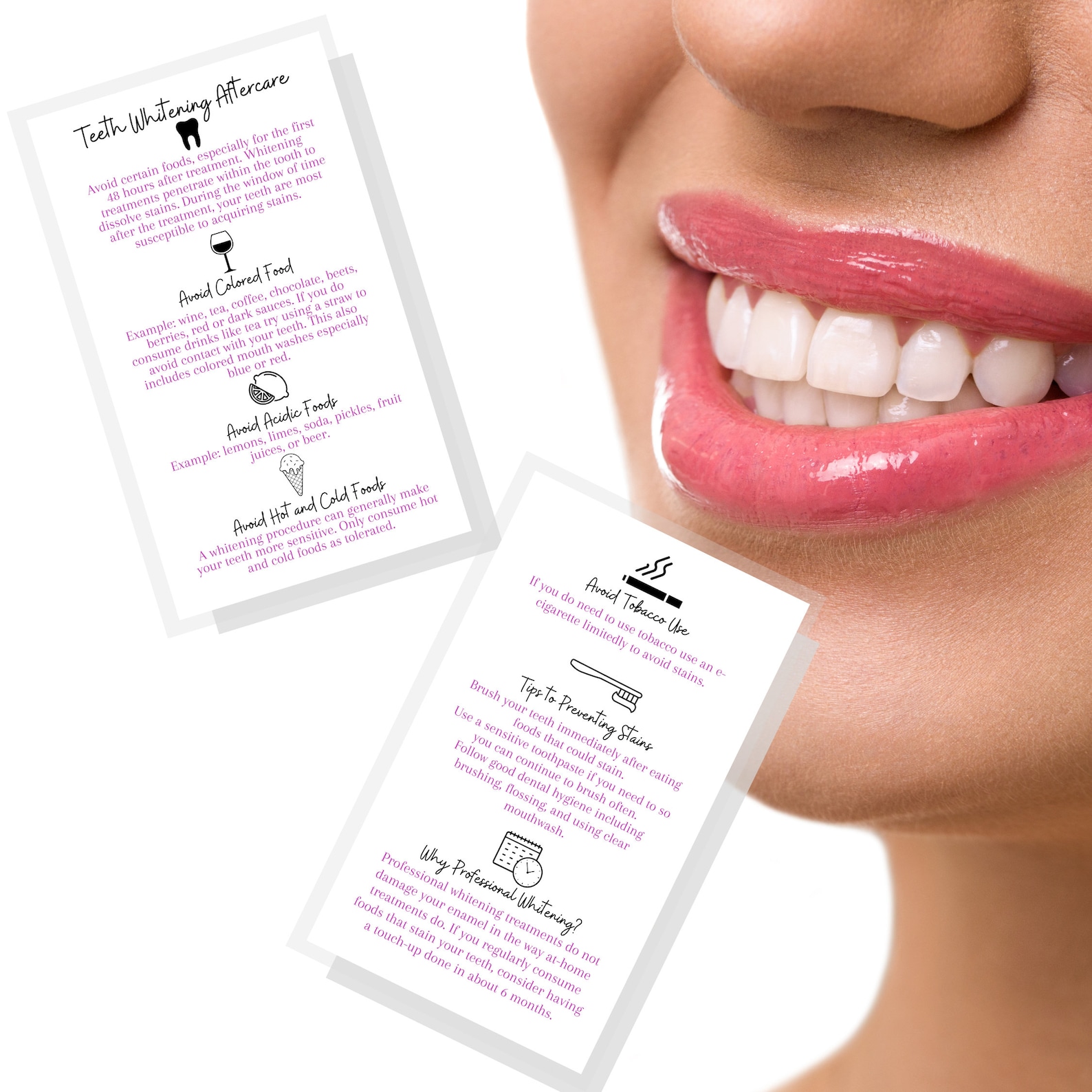 Teeth Whitening Aftercare Instruction Cards Digital Download Etsy