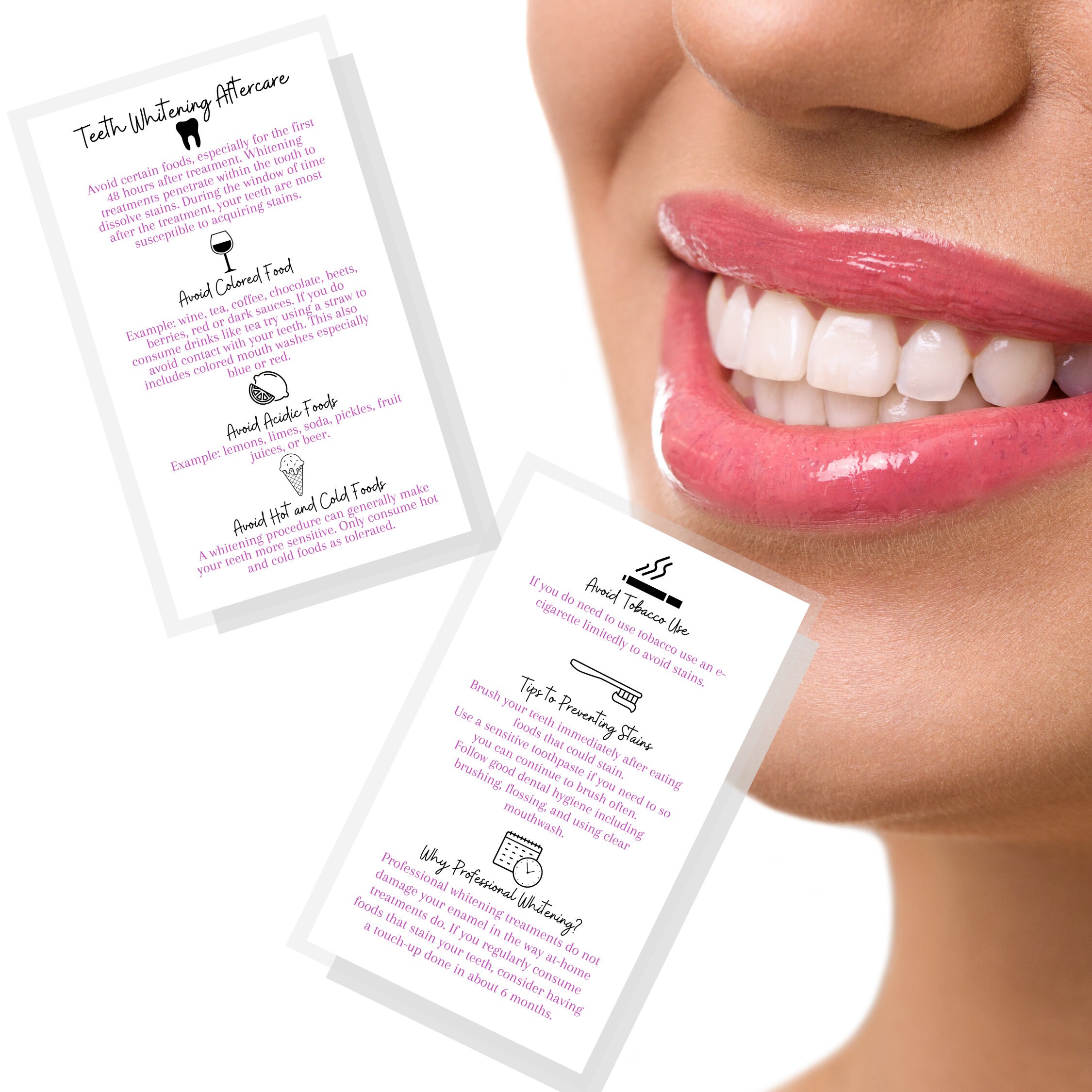 Teeth Whitening Aftercare Instruction Cards Digital Download Etsy