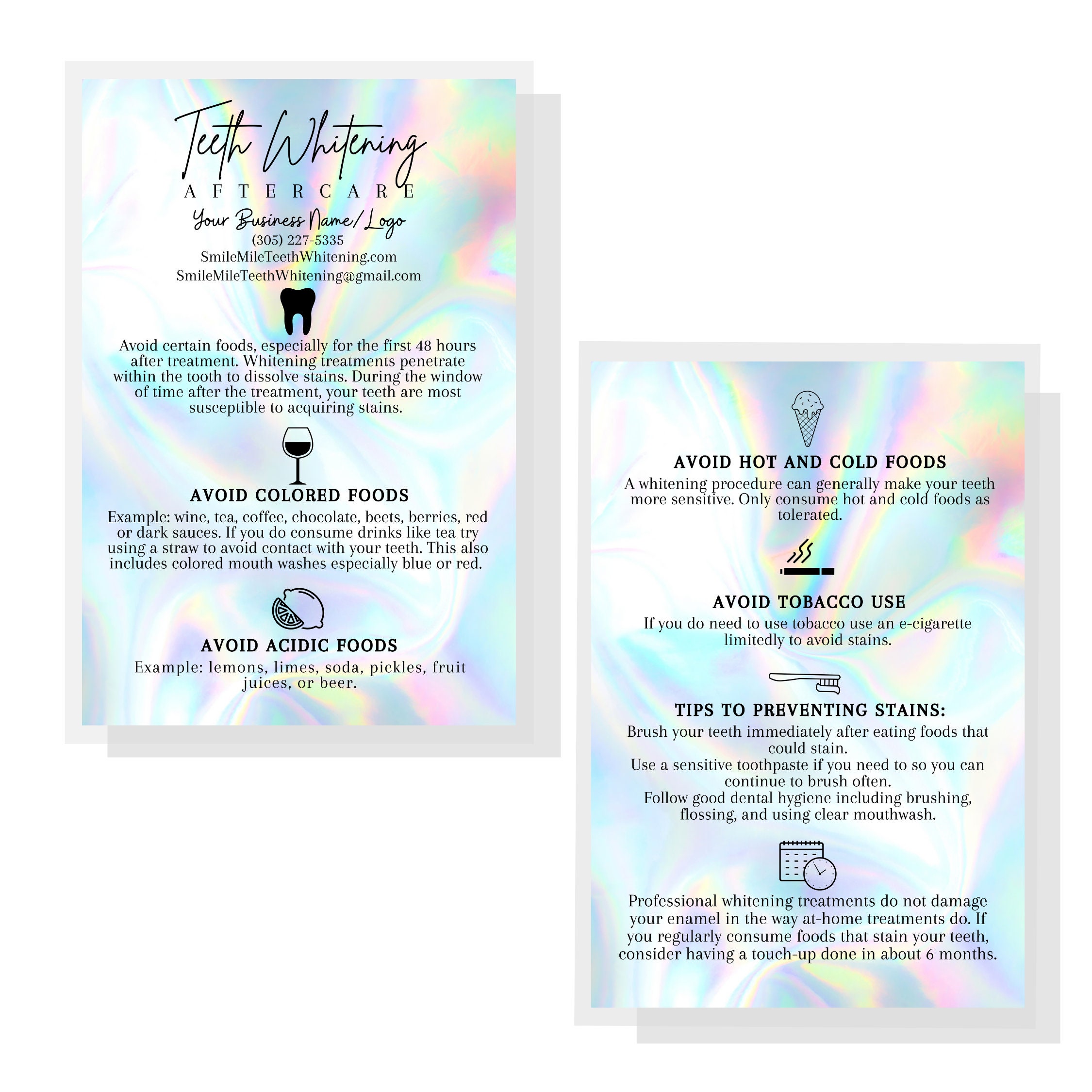 Teeth Whitening Aftercare Instruction Card Custom Edit in Etsy