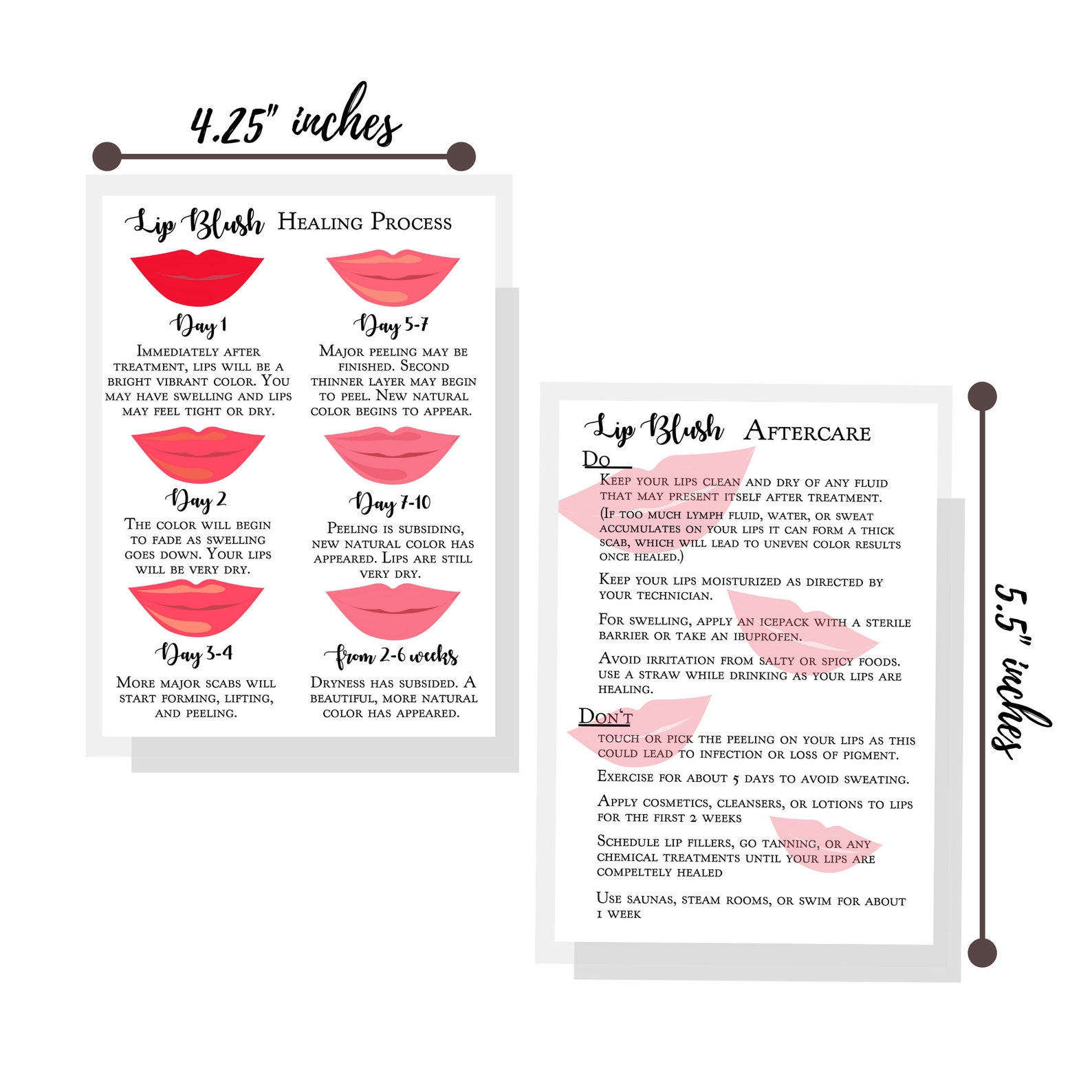 Lip Blush Healing Process and Aftercare Instruction Cards Etsy
