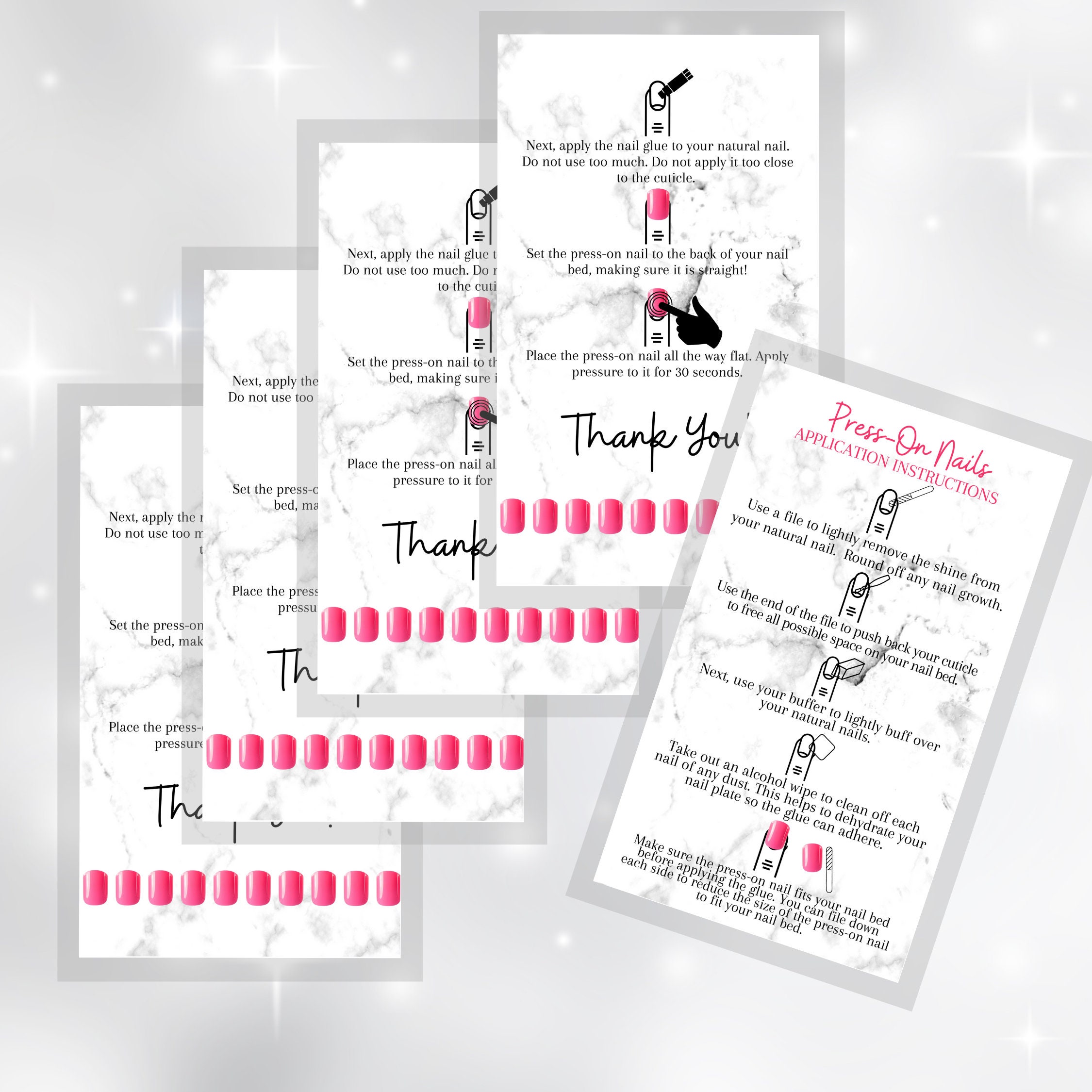 How To Apply Press On Nails Card Digital Download 2 x 3.5 Etsy