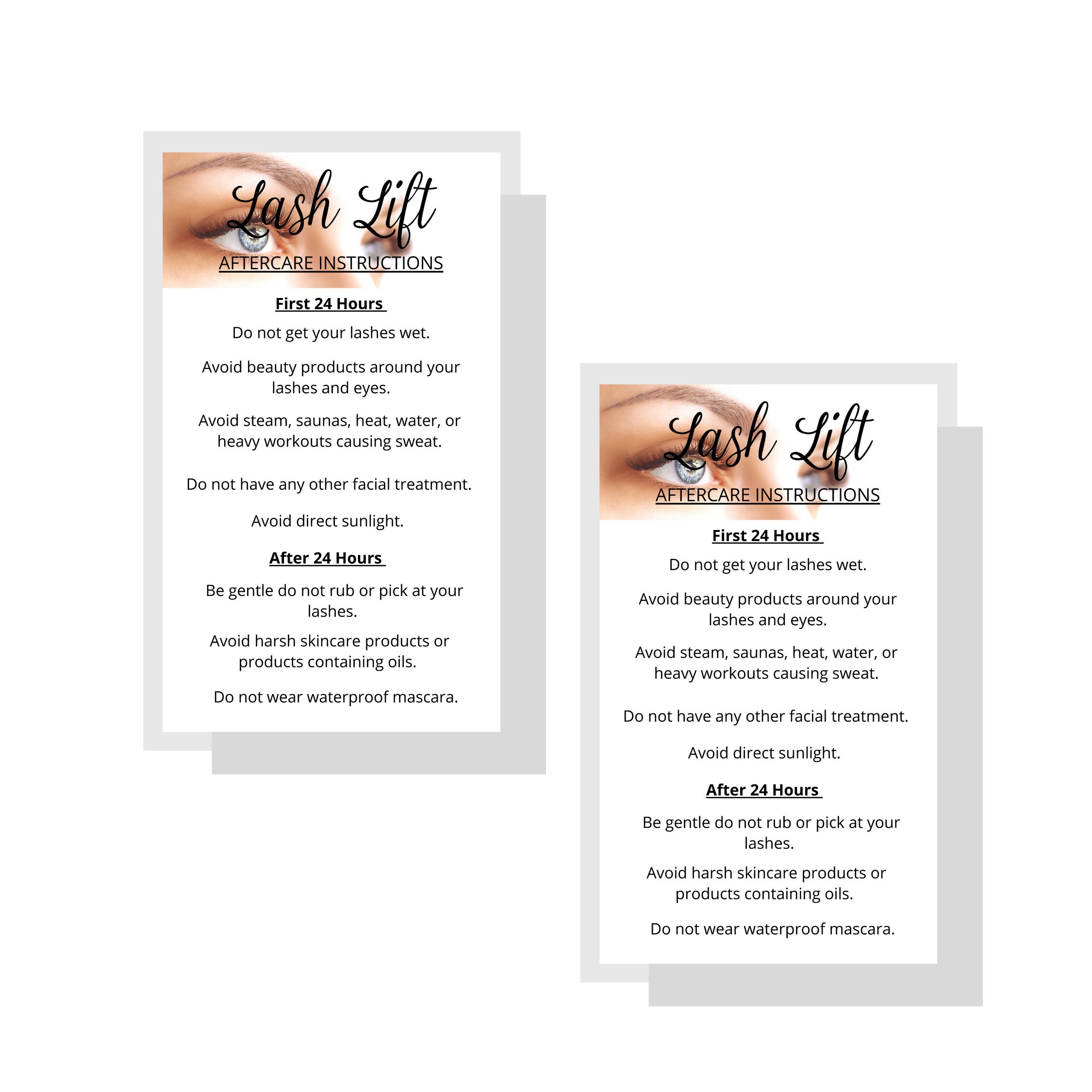 Lash Lift Aftercare Instruction Card Digital Download 2 x Etsy