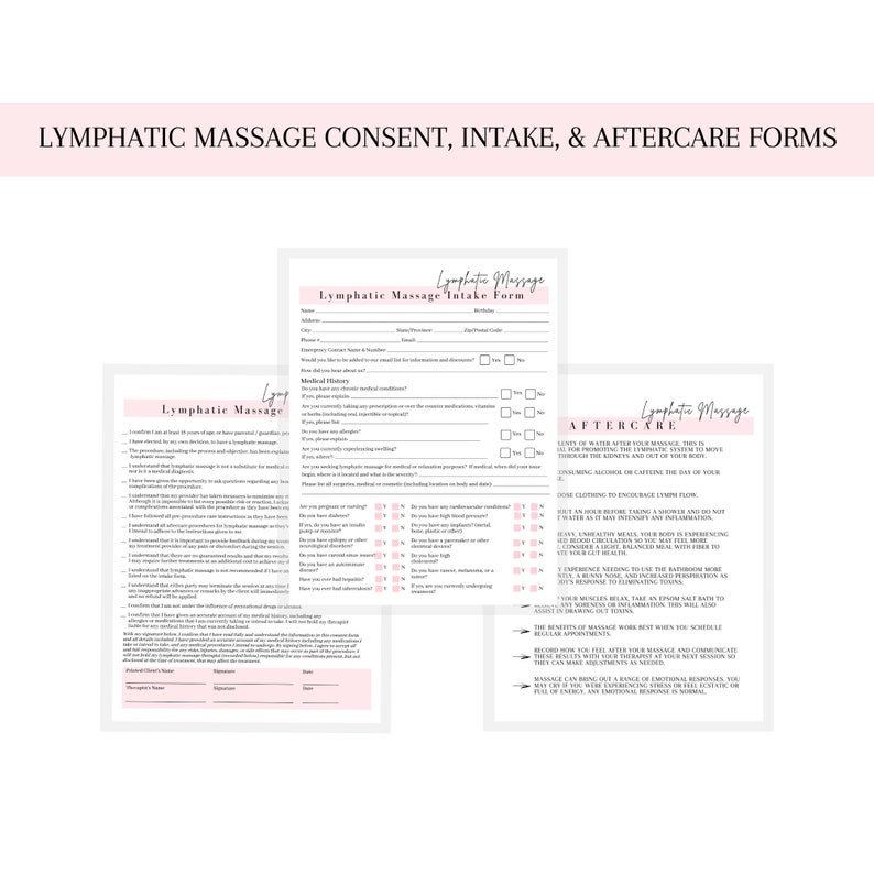 Lymphatic Massage Intake Consent and Aftercare Form Etsy