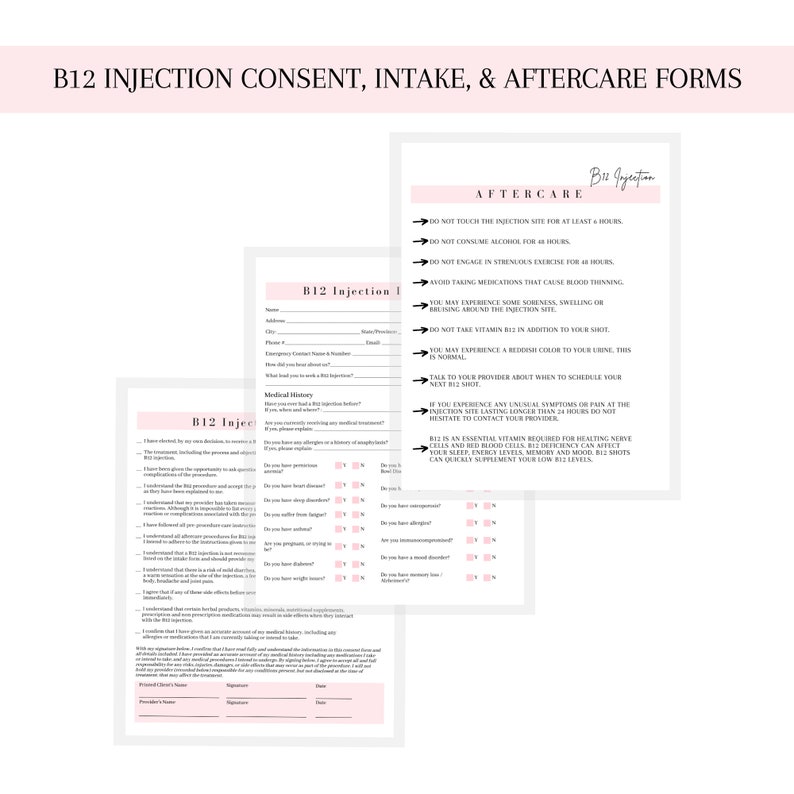 B12 Injection Intake Consent and Aftercare Form Digital Etsy