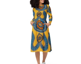 All-over print long sleeve midi dress main image 1