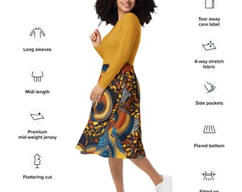 All-over print long sleeve midi dress main image 0