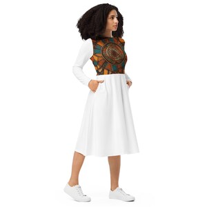 All-over print long sleeve midi dress