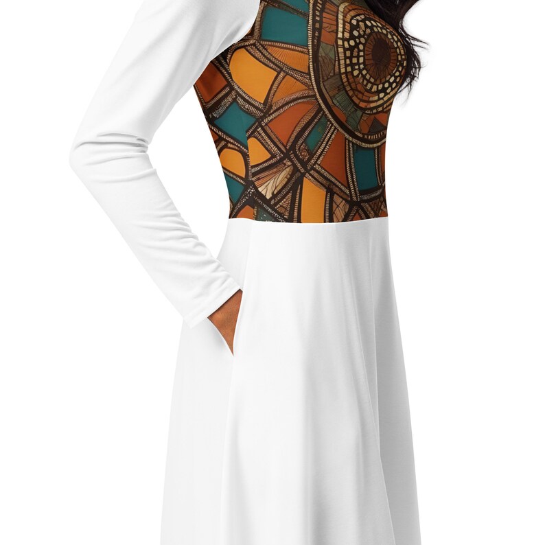 All-over print long sleeve midi dress main image 1