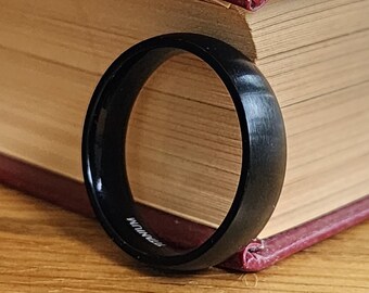 Custom 6mm Black TITANIUM Wedding Band (Brushed, Matte Finish, Rounded) Size 5-13 / Custom Men's Plain Ring Wide Engraving Engagement