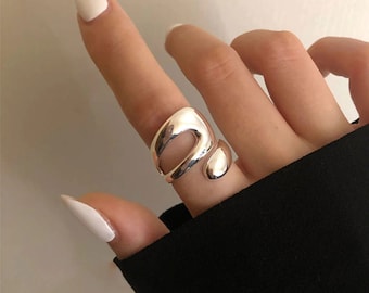 Genuine Silver 'Irregular' Ring // Abstract Squiggle Squiggly Jewelry Geometric Unique Minimalist Friendship Hollow Double 925 Sterling