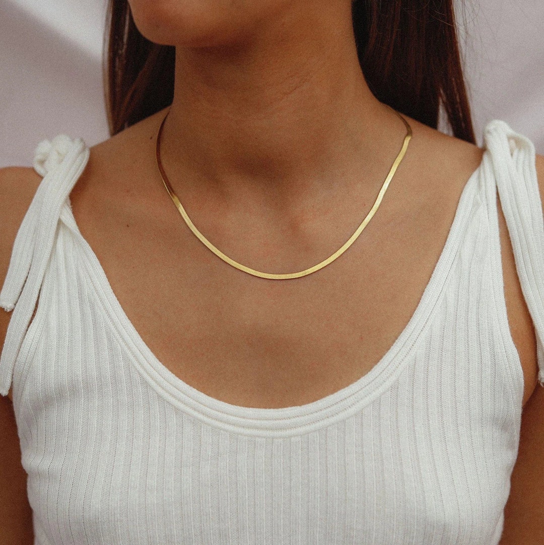 24K Gold Plated Herringbone Necklace 3mm 40 45 50cm - Etsy UK