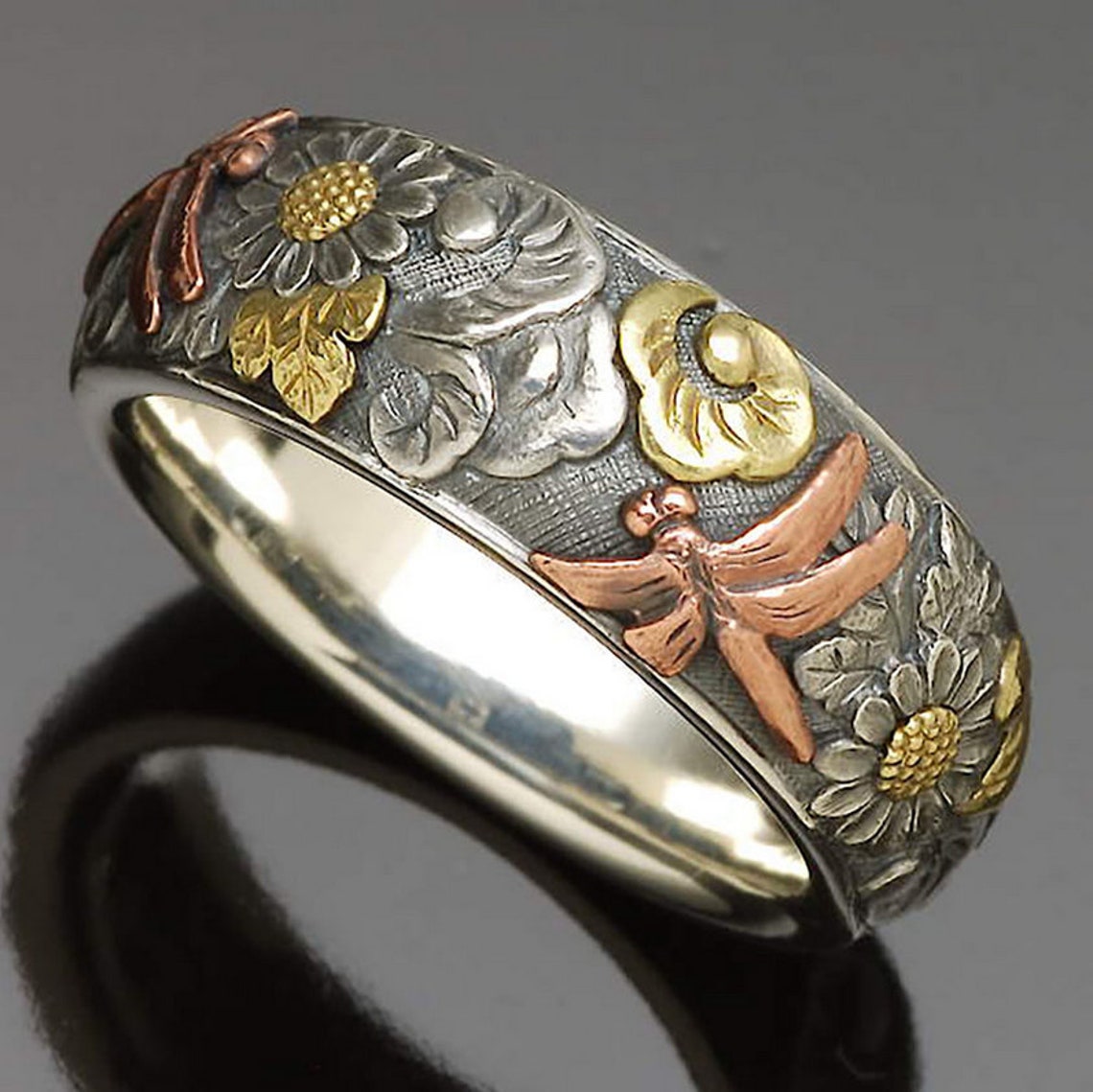 925 Sterling Silver 18K Gold 'Dragonfly' Ring / Etsy
