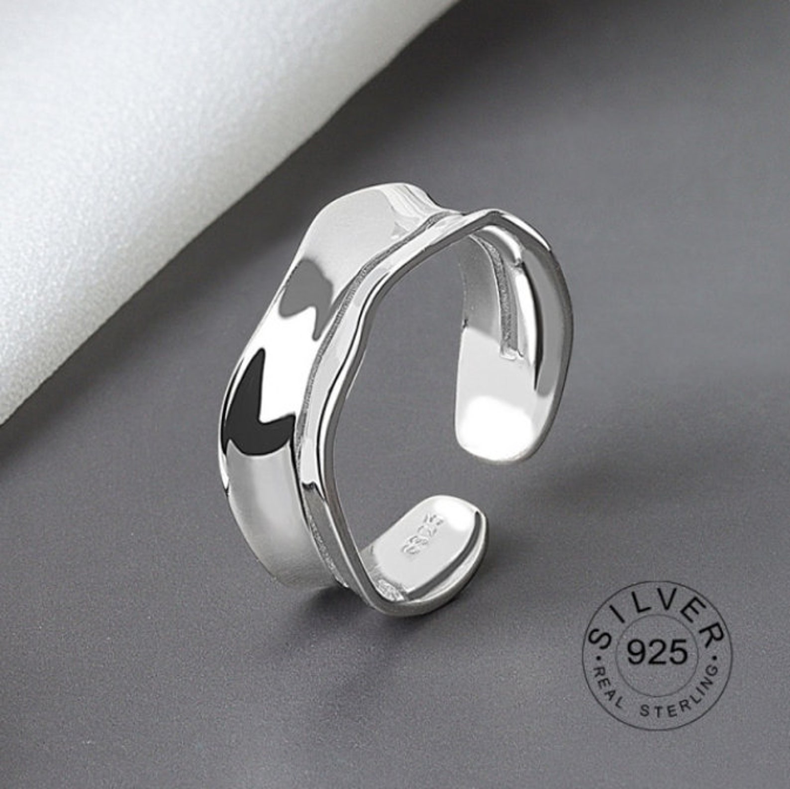 925 Sterling Silver 'Irregular Groove' Ring // Wave Etsy