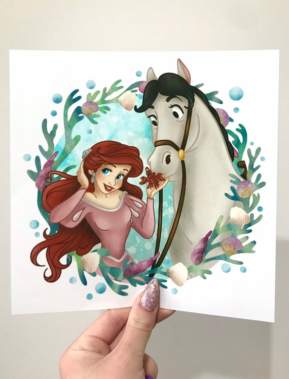 Disney Princess Cartoon Porn Horse - Mermaid & Horse Square Print - Etsy UK