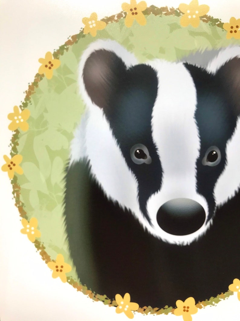 Floral Flower Plant Design Badger in Floral Wreath Art Print Illustrated Badger Gift Illustration Garden Home Wall Decor Nursery