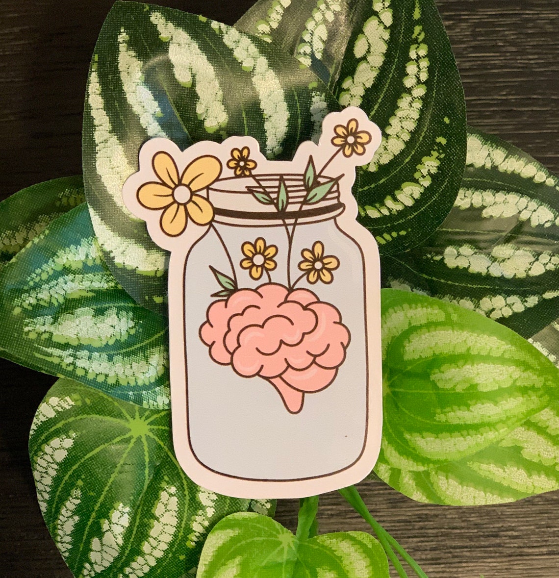 Mason jar with flowers mental health sticker Etsy