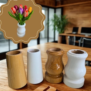 Jarrón de madera para tulipanes de madera, TULIPANES NO INCLUIDOS, jarrón de madera de 3.9&#39;&#39;, centro de mesa de madera hecho a mano, perfecto para 9 tulipanes de madera pequeños