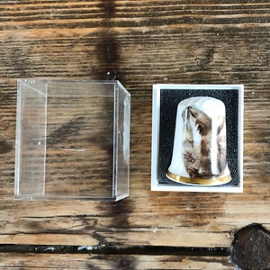 Vintage Fine Bone China Thimble: Weasel Painting, Gold Trim, Made in England