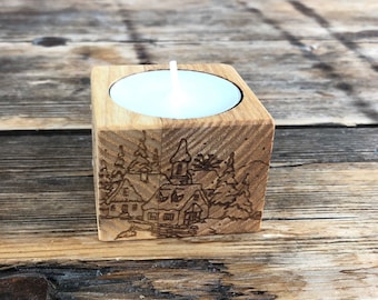 Träljusstake, ljusstake i furu, handgjord värmeljusstake, värmeljusstake