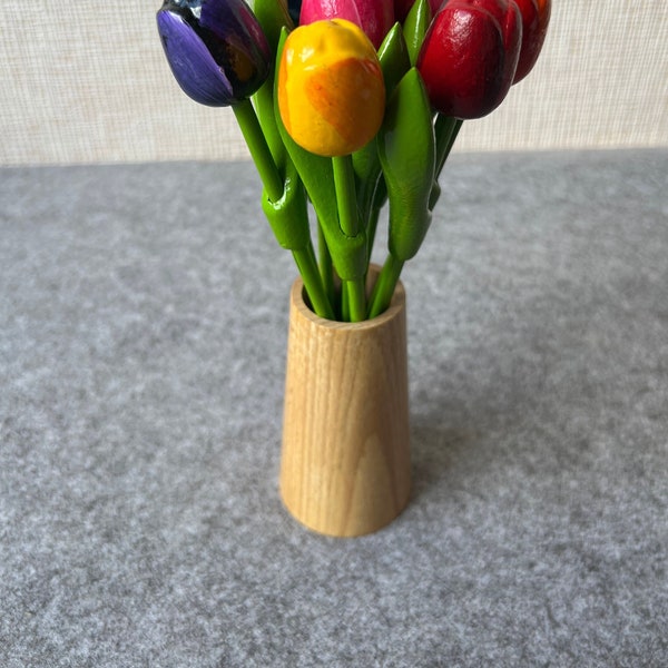 Wooden vase clear, TULIPS NOT INCLUDED, 3.9'' wood vase, handmade wood table centre, wooden flower pot, perfect for 9 small wooden tulips