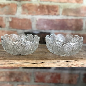 Vintage glass bowl, clear pressed vintage glass candy dish, set of 2 crystal cut glass bowls, cookie dish, trinket bowl