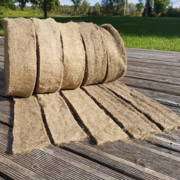 Natural linen fibre, flax tow 10cm width, eco flax filling fiber for crafting, linen insulation, ecological for construction