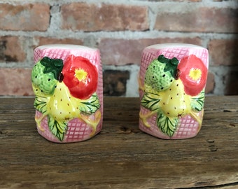 Vintage Ceramic Salt and Pepper Shakers, Handmade Fruit Motif
