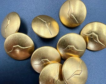 Vintage metal button, lot of 9 golden buttons with flying bird, Aviation button