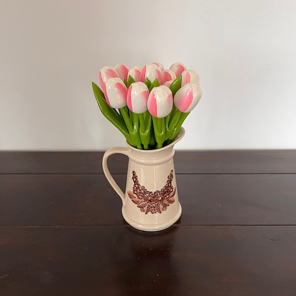 Tulipes en bois, QUANTITÉ SÉLECTIONNÉE : tulipes blanches roses, décoration de table fleurie de 7,8 pouces, fleurs en bois faites main, cadeau pour elle