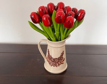 Holztulpen Tulpen Geschenk 3er Set 1 in Holzvase Wood Tulip 16 cm  Geburtstag 