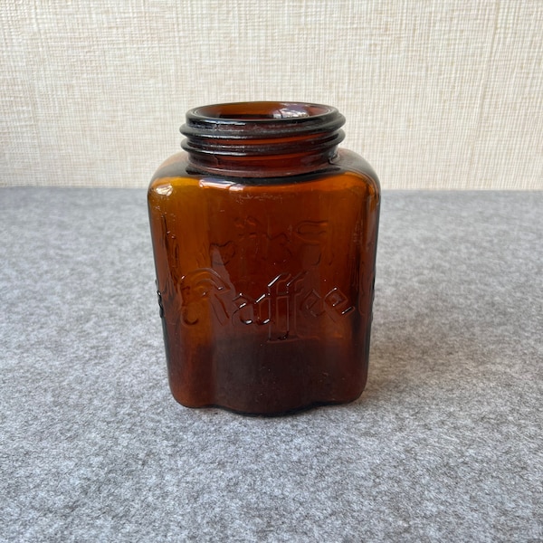 Vintage coffee jar, antique brown glass coffee canister, Kaffe A.Bunt solid glass coffee dish, Gesetzlich, geschutzt, storage container