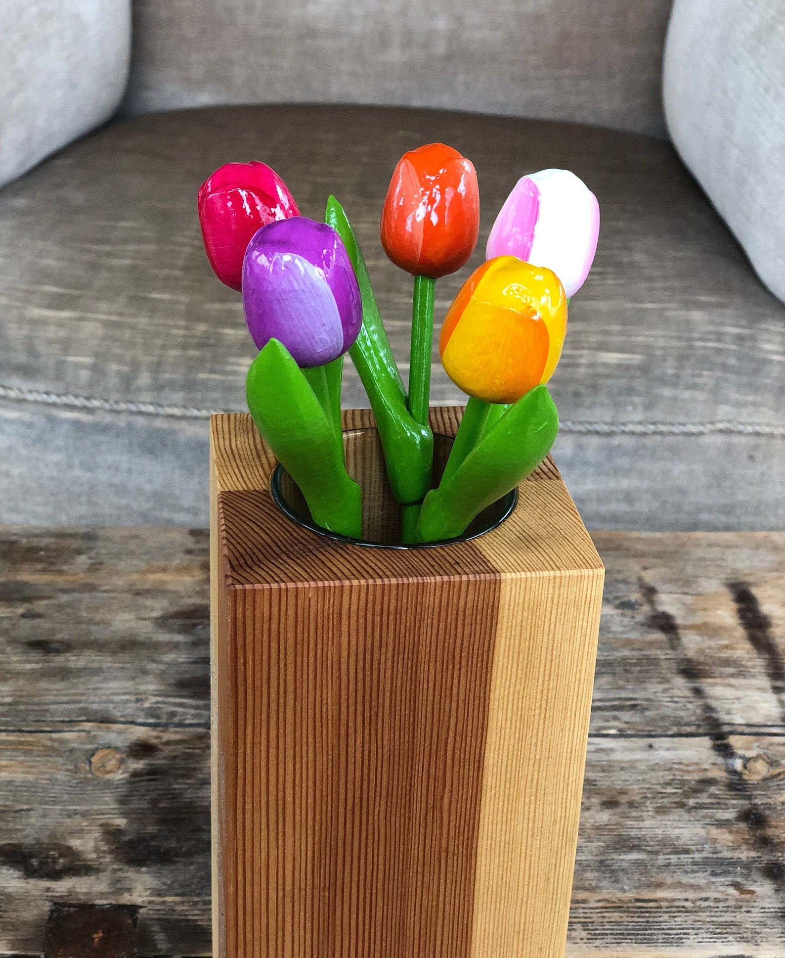 Wooden Tulips Set of 5 Spring Tulips 7.8'' Flower Etsy