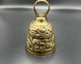 Vintage Brass Bell, Decorative Hand Bell with Floral Relief, Small Collectible Brass Bell, Rustic Desk Bell, Vintage Home Decor